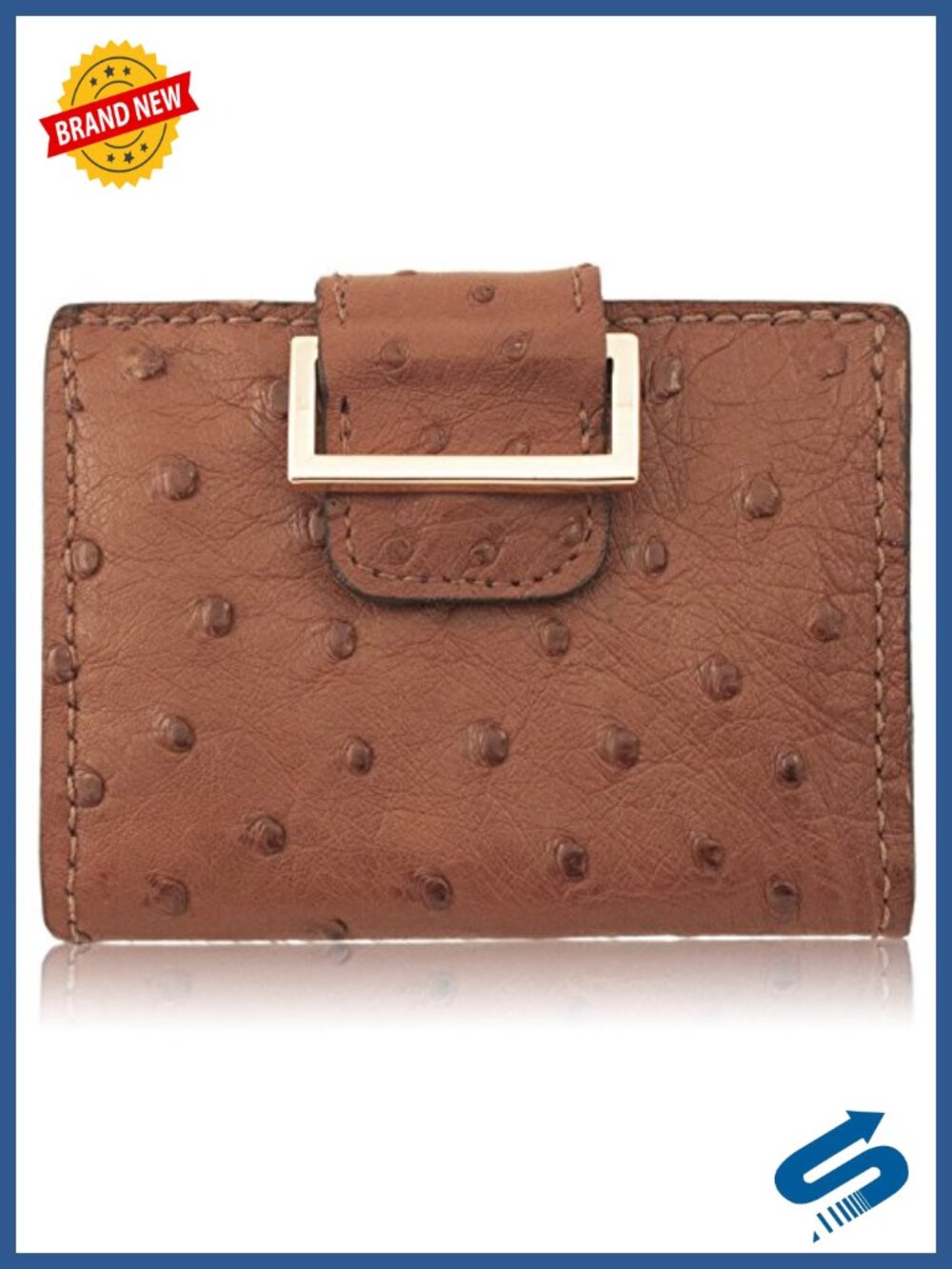 Genuine Ostrich Skin Leather Bifold Wallet with Magnetic Snap and Coin Pocket